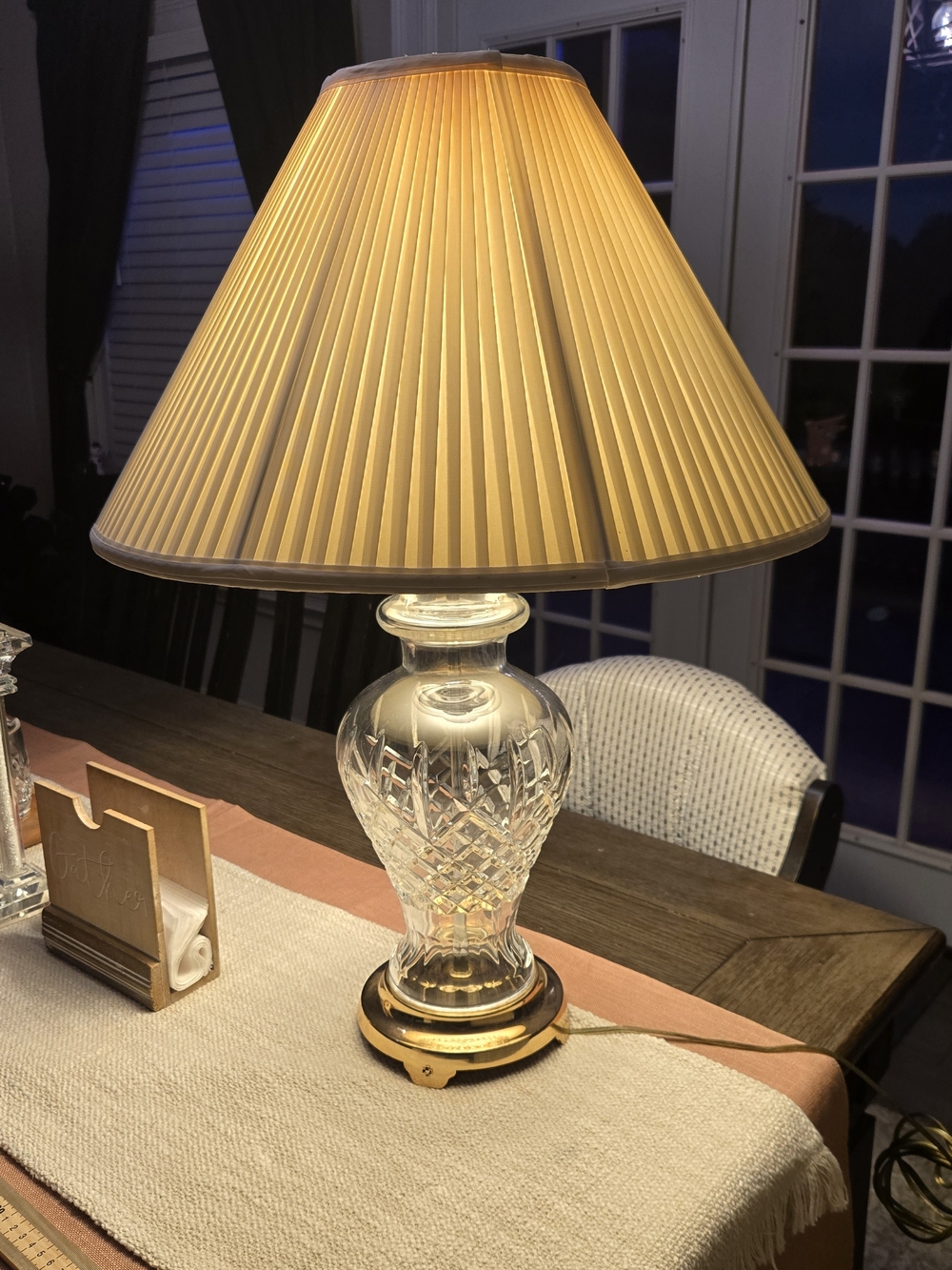 Waterford Crystal Seahorse Etched Urn Style Tall 24” Crystal Table Lamp W/ Shade